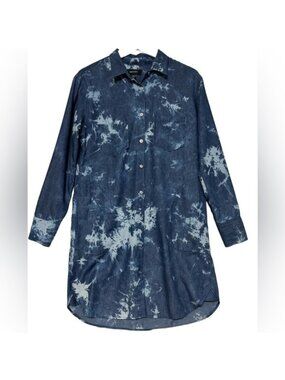 Karen Kane Shirt Dress Size S Blue Tie Die Button Front Long Sleeve Made in USA